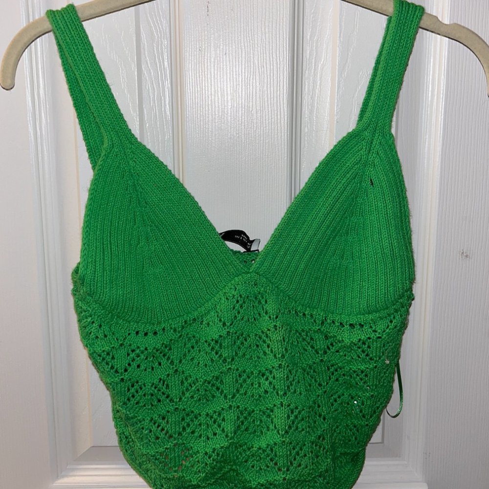 Brand New Zara Openwork Knit Top Green Size Small